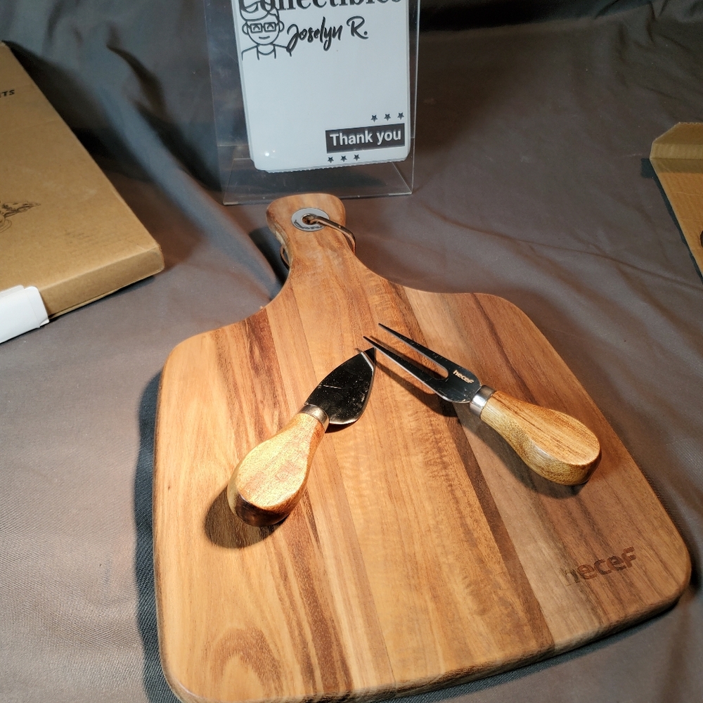 hecef Wood Cheese Plate, a Knife, a Fork, Charcuterie Board Platter Slate Servin